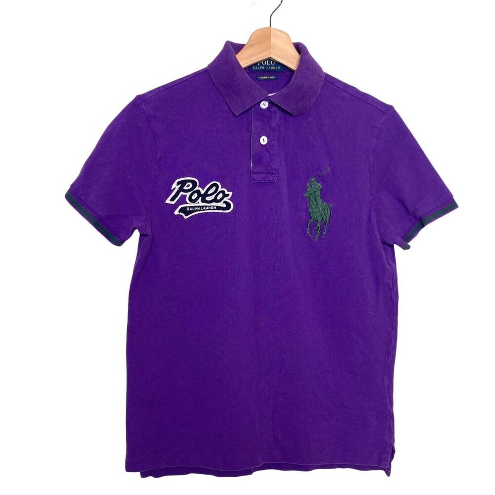 Ralph Lauren Polo Logo Short Sleeves Big Pony Mesh Rugby Custom Slim Fit Shirt S